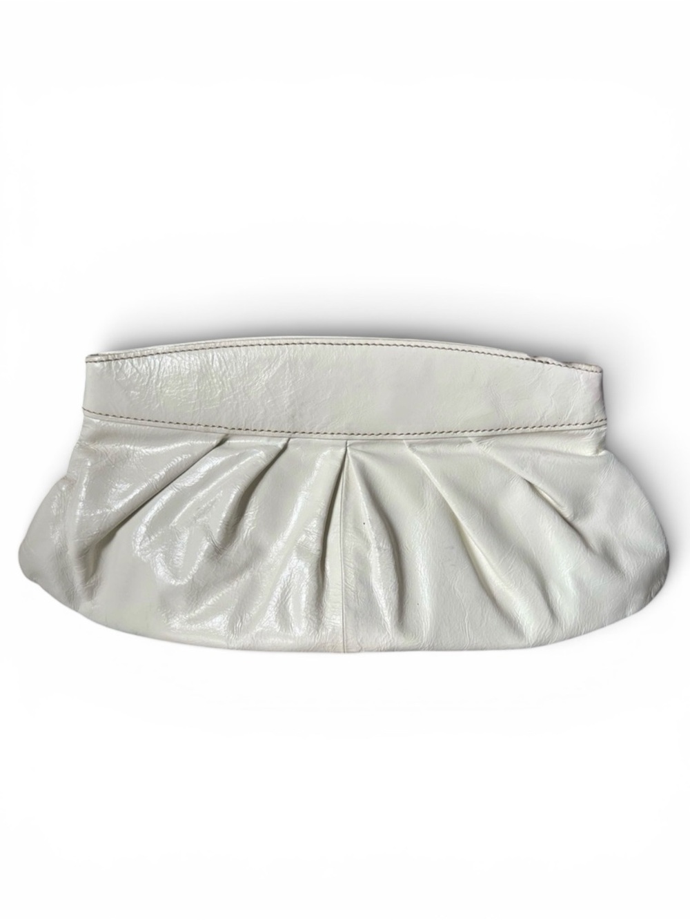 Fossil Vintage Cream Pleated Leather Frame Evening Cocktail Clutch Bag